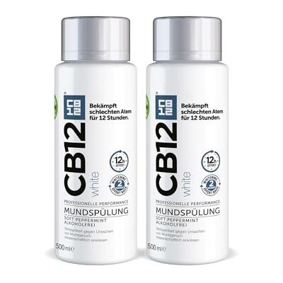 CB12 White x 2 – Angenehmer Atem für 12 Stunden und weißere Zähne – 500 ml x 2, Minze, für Mundgeruch Behandlung CB12 White x 2 – Angenehmer Atem für 12 Stunden und weißere Zähne – 500 ml x 2, Minze, für Mundgeruch Behandlung