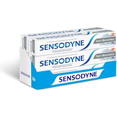 Sensodyne Whitening Zahnpasta, Pflege, 24 Stunden Schutz gegen die Empfindlichkeit der Zähne mit einer Aufhellungswirkung, 6 x 75 ml Sensodyne Whitening Zahnpasta, Pflege, 24 Stunden Schutz gegen die Empfindlichkeit der Zähne mit einer Aufhellungswirkung, 6 x 75 ml