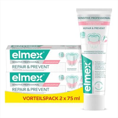 ELMEX Zahnpasta Sensitive Professional Repair & Prevent 2x75ml – medizinische Zahnreinigung für sofortigen*, anhaltenden Schutz – beugt Zahnfleischrückgang & neuen Schmerzen vor ELMEX Zahnpasta Sensitive Professional Repair & Prevent 2x75ml – medizinische Zahnreinigung für sofortigen*, anhaltenden Schutz – beugt Zahnfleischrückgang & neuen Schmerzen vor