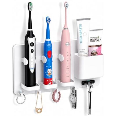 simpletome Zahnbürstenhalter Wandmontage elektrische Zahnbürste Einstellbarer Zahnpasta-Organizer Badezimmer-Halterung Aufbewahrungs-Set (Weiß) simpletome Zahnbürstenhalter Wandmontage elektrische Zahnbürste Einstellbarer Zahnpasta-Organizer Badezimmer-Halterung Aufbewahrungs-Set (Weiß)