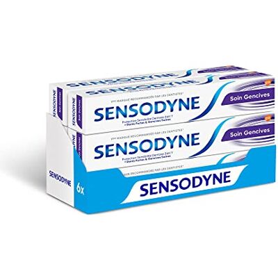 Sensodyne Zahnpasta Zahnfleischpflege, 24 Stunden Sensibilität, schützt empfindliche Zähne und hilft, Zahnfleisch gesund zu halten, 6 x 75 ml Sensodyne Zahnpasta Zahnfleischpflege, 24 Stunden Sensibilität, schützt empfindliche Zähne und hilft, Zahnfleisch gesund zu halten, 6 x 75 ml