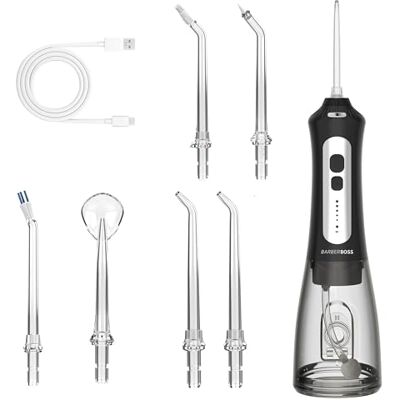 BARBERBOSS Kabellose Wasserflosser für Reisen & Zuhause, 5 Druckmodi, 6 Strahlspitzen, 300ml Tank, USB Wiederaufladbare Munddusche, IPX7 Wasserdicht, Zahnreiniger für Zahnspange & Zahnfleischpflege BARBERBOSS Kabellose Wasserflosser für Reisen & Zuhause, 5 Druckmodi, 6 Strahlspitzen, 300ml Tank, USB Wiederaufladbare Munddusche, IPX7 Wasserdicht, Zahnreiniger für Zahnspange & Zahnfleischpflege