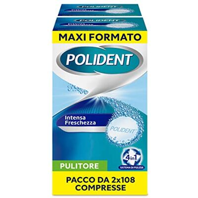 Polident Intensa Freschità, täglicher Reiniger für Zahnprothesen mit antibakteriellem Mittel, Packung mit 2 x 108 Tabletten Polident Intensa Freschità, täglicher Reiniger für Zahnprothesen mit antibakteriellem Mittel, Packung mit 2 x 108 Tabletten
