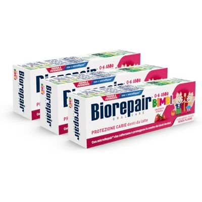 Biorepair Kinder, Zahnpasta zum Schutz der Karie, Kinder 0-6 Jahre, mit Erdbeer-Extrakt, mit MicroRepair, klinisch getestet, ohne Fluorid und Farbstoffe, 3 x 50 ml Biorepair Kinder, Zahnpasta zum Schutz der Karie, Kinder 0-6 Jahre, mit Erdbeer-Extrakt, mit MicroRepair, klinisch getestet, ohne Fluorid und Farbstoffe, 3 x 50 ml