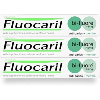 Fluocaril Zahnpasta gegen Karies, Bi-Fluorit, 145 mg – Aroma/Geschmack Minze – verstärkter Zahnschmelz und starke Zähne – hilft Karies vorzubeugen, frischer Atem (3 x 75 ml) Fluocaril Zahnpasta gegen Karies, Bi-Fluorit, 145 mg – Aroma/Geschmack Minze – verstärkter Zahnschmelz und starke Zähne – hilft Karies vorzubeugen, frischer Atem (3 x 75 ml)