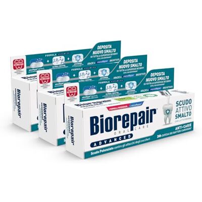 Biorepair , Advanced Zahnpasta mit aktivem Schild gegen Karie, 3 Packungen à 75 ml, gegen Milben und Bakterien, bekämpft Plaque und Karie, schützt den Lack vor bakterieller Aggression Biorepair , Advanced Zahnpasta mit aktivem Schild gegen Karie, 3 Packungen à 75 ml, gegen Milben und Bakterien, bekämpft Plaque und Karie, schützt den Lack vor bakterieller Aggression
