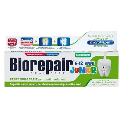 Biorepair , Junior Zahnpasta 6-12 Jahre, 12 Packungen à 75 ml, Fluorfreie Kinderzahnpasta mit Vitamin E, Antioxidans, für gesundes Zahnfleisch, erfrischend mit Minzgeschmack Biorepair , Junior Zahnpasta 6-12 Jahre, 12 Packungen à 75 ml, Fluorfreie Kinderzahnpasta mit Vitamin E, Antioxidans, für gesundes Zahnfleisch, erfrischend mit Minzgeschmack
