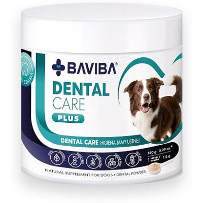 Baviba DENTAL Care Plus – Zahnpflege Pulver für Hunde mit Alge Ascophyllum nodosum & Pfefferminze – gegen Mundgeruch, für saubere Zähne – ohne Zähneputzen, 150 g Baviba DENTAL Care Plus – Zahnpflege Pulver für Hunde mit Alge Ascophyllum nodosum & Pfefferminze – gegen Mundgeruch, für saubere Zähne – ohne Zähneputzen, 150 g