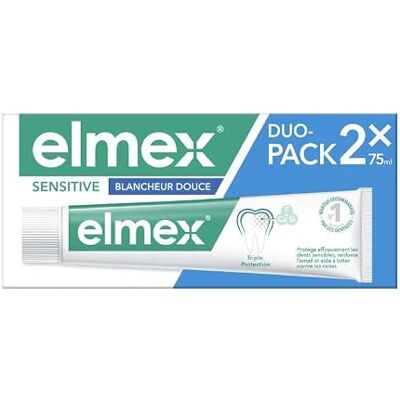 ELMEX Zahnpasta Sensitive White Soft White, Sensitive Zähne, 2 x 75 ml Zahnpasta für empfindliche Zähne mit dreifachem Schutz, stärkt den Zahnschmelz, gegen Karies, weiße Zähne, ohne Farbstoffe ELMEX Zahnpasta Sensitive White Soft White, Sensitive Zähne, 2 x 75 ml Zahnpasta für empfindliche Zähne mit dreifachem Schutz, stärkt den Zahnschmelz, gegen Karies, weiße Zähne, ohne Farbstoffe