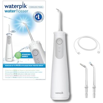 Waterpik Pearl kabellose Munddusche, Testsieger 2026, entfernt 99,9 Prozent des Plaques, Power Akku (9 Wochen Nutzung), 2x effektiver als Zahnseide, wasserdicht, weiß Waterpik Pearl kabellose Munddusche, Testsieger 2026, entfernt 99,9 Prozent des Plaques, Power Akku (9 Wochen Nutzung), 2x effektiver als Zahnseide, wasserdicht, weiß
