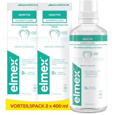 ELMEX Sensitive Zahnspülung, Ohne Alkohol, 2 x 400 ml Medizinische Mundspülung für schmerzempfindliche Zähne, mit Neo-Aminex Technologie gegen Zahnhalskaries ELMEX Sensitive Zahnspülung, Ohne Alkohol, 2 x 400 ml Medizinische Mundspülung für schmerzempfindliche Zähne, mit Neo-Aminex Technologie gegen Zahnhalskaries