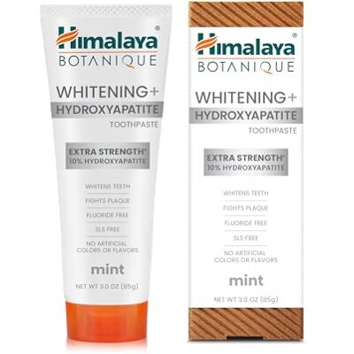 Himalaya Botanique Whitening+ Hydroxyapatite Zahnpasta, 10% Hydroxylapatit (HA), Mint, fluoridfrei, Remineralisierung ab Tag 7, vegan, glutenfrei, 85g Himalaya Botanique Whitening+ Hydroxyapatite Zahnpasta, 10% Hydroxylapatit (HA), Mint, fluoridfrei, Remineralisierung ab Tag 7, vegan, glutenfrei, 85g