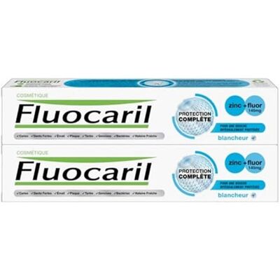 Fluocaril Zahnpasta gegen Karies, vollständiger Schutz, Weiß 145 mg – Aroma/Geschmack Minze – verstärkte Zahnschmelze und starke Zähne – hilft Karies zu verhindern, frischer Atem, Weiß (2 x 75 ml) Fluocaril Zahnpasta gegen Karies, vollständiger Schutz, Weiß 145 mg – Aroma/Geschmack Minze – verstärkte Zahnschmelze und starke Zähne – hilft Karies zu verhindern, frischer Atem, Weiß (2 x 75 ml)