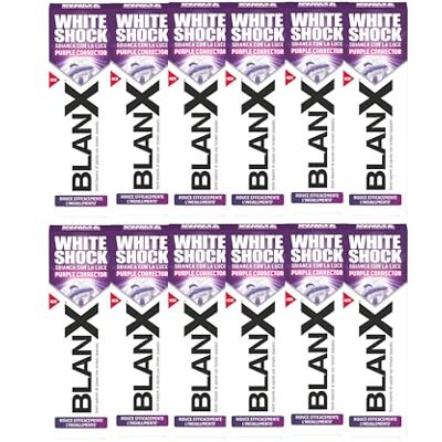 BLANX White Shock Purple Corrector, Zahnpasta Dual Color, reduziert effektiv Vergilbung, mit Actilux- und Color Correction-Technologie, sanft zu Zahnschmelz und Zahnfleisch, 12 x 75 ml BLANX White Shock Purple Corrector, Zahnpasta Dual Color, reduziert effektiv Vergilbung, mit Actilux- und Color Correction-Technologie, sanft zu Zahnschmelz und Zahnfleisch, 12 x 75 ml