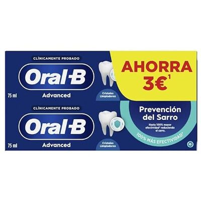 Oral-B Advanced Zahnstein-Prävention gegen Plaque, mit Fluor und Kristallen zur Tiefenreinigung, 2 x 75 ml, Zahnpasta mit süßem Pfefferminz-Geschmack Oral-B Advanced Zahnstein-Prävention gegen Plaque, mit Fluor und Kristallen zur Tiefenreinigung, 2 x 75 ml, Zahnpasta mit süßem Pfefferminz-Geschmack