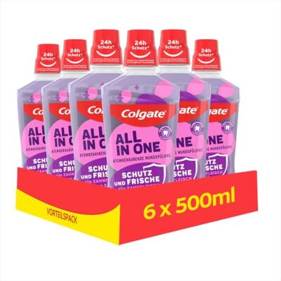 Colgate Mundspülung All In one 6x500 ml – für sofortige & anhaltende Frische und Kariesschutz – antibakterielle Mund- und Zahnreinigung ohne Alkohol** für optimalen Schutz Colgate Mundspülung All In one 6x500 ml – für sofortige & anhaltende Frische und Kariesschutz – antibakterielle Mund- und Zahnreinigung ohne Alkohol** für optimalen Schutz