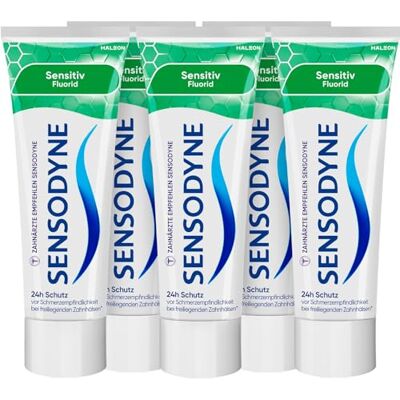 Sensodyne Zahnpasta Sensitiv Fluorid, tägliche Zahncreme zum Schutz vor Karies, bei schmerzempfindlichen Zähnen, 5X75ml Sensodyne Zahnpasta Sensitiv Fluorid, tägliche Zahncreme zum Schutz vor Karies, bei schmerzempfindlichen Zähnen, 5X75ml