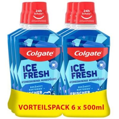 Colgate Mundspülung Ice Fresh 6x 500 ml – für sofortige & anhaltende Frische – antibakterielle Mund- und Zahnreinigung ohne Alkohol** für optimalen Schutz Colgate Mundspülung Ice Fresh 6x 500 ml – für sofortige & anhaltende Frische – antibakterielle Mund- und Zahnreinigung ohne Alkohol** für optimalen Schutz
