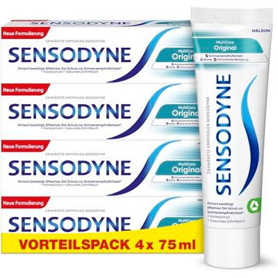 Sensodyne MultiCare Original Zahnpasta, tägliche Zahncreme mit Fluorid für schmerzempfindliche Zähne, 4x75ml Sensodyne MultiCare Original Zahnpasta, tägliche Zahncreme mit Fluorid für schmerzempfindliche Zähne, 4x75ml