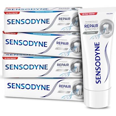 Sensodyne Repair&Protect Whitening Zahnpasta für empfindliche Zähne mit Aufhellungseffekt*, repariert stärkt und schützt, Geschmack frischer Minze, 4 x 75 ml Sensodyne Repair&Protect Whitening Zahnpasta für empfindliche Zähne mit Aufhellungseffekt*, repariert stärkt und schützt, Geschmack frischer Minze, 4 x 75 ml