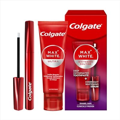 Colgate Zahnaufhellungs-Set – Serum mit Nachtweiß und Zahnpasta Max White Ultra – Macht die Zähne in 3 Tagen weißer – 2,5 ml + 75 ml Colgate Zahnaufhellungs-Set – Serum mit Nachtweiß und Zahnpasta Max White Ultra – Macht die Zähne in 3 Tagen weißer – 2,5 ml + 75 ml