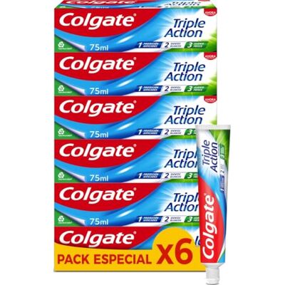 Colgate Dreifach wirkende Zahnpasta, Packung mit 6 Stück x 75 ml, fluorierte Zahnpasta gegen Zahnverfall, hilft die Zähne weiß zu halten, erfrischt den Atem, für die ganze Familie Colgate Dreifach wirkende Zahnpasta, Packung mit 6 Stück x 75 ml, fluorierte Zahnpasta gegen Zahnverfall, hilft die Zähne weiß zu halten, erfrischt den Atem, für die ganze Familie