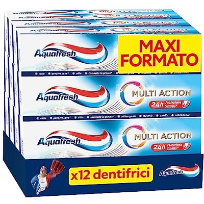 Aquafresh Multi-Action-Zahnpasta für die ganze Familie, verhindert Karie, gesundes Zahnfleisch, frischer Atem, entfernt Flecken, starker Nagellack, 12 Zahnpasten x 75 ml Aquafresh Multi-Action-Zahnpasta für die ganze Familie, verhindert Karie, gesundes Zahnfleisch, frischer Atem, entfernt Flecken, starker Nagellack, 12 Zahnpasten x 75 ml