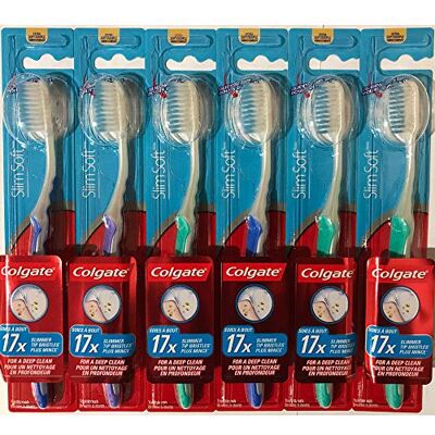Colgate Slim Soft Gliding Tips Zahnbürste, extra weich, kompakter Kopf, 6 Stück Colgate Slim Soft Gliding Tips Zahnbürste, extra weich, kompakter Kopf, 6 Stück