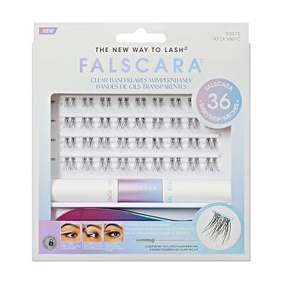 Kiss Falscara Wimpernverlängerungs-Set, federleichte Volumen-Wimpern mit unsichtbarem Clear Band, Bond & Seal, Applikator & 36 Wimperncluster Kiss Falscara Wimpernverlängerungs-Set, federleichte Volumen-Wimpern mit unsichtbarem Clear Band, Bond & Seal, Applikator & 36 Wimperncluster