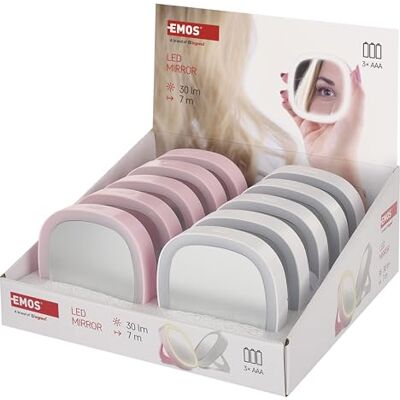 Emos LED Taschenspiegel mit Licht, 10 Stück Kleiner Kosmetikspiegel, Handspiegel, Reisespiegel mit Ständer in 2 Farben (weiß, rosa), 2 Lichtmodi, inkl. Batterien Emos LED Taschenspiegel mit Licht, 10 Stück Kleiner Kosmetikspiegel, Handspiegel, Reisespiegel mit Ständer in 2 Farben (weiß, rosa), 2 Lichtmodi, inkl. Batterien