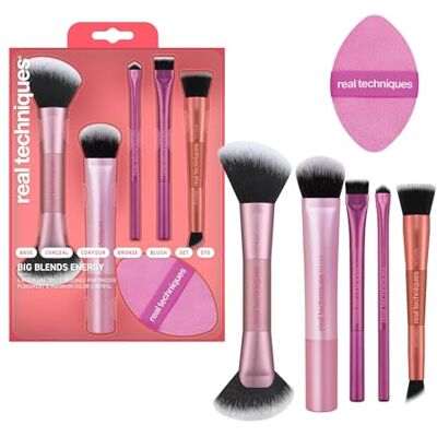 REAL TECHNIQUES Big Blends Energy Pinsel + doppelseitiger Puff, 6-teiliges Set für Puder, Creme & Flüssigprodukte, Präzisionstools für Kontur, Verblenden & Finish, vegan & tierversuchsfrei REAL TECHNIQUES Big Blends Energy Pinsel + doppelseitiger Puff, 6-teiliges Set für Puder, Creme & Flüssigprodukte, Präzisionstools für Kontur, Verblenden & Finish, vegan & tierversuchsfrei