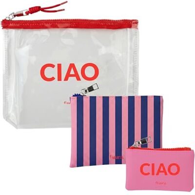 FISURA Original Ciao Kulturbeutel, Kulturbeutel, Medizintasche und kleine Geldbörse, 3-teiliges Set, Strandzubehör, aus PVC und PU. FISURA Original Ciao Kulturbeutel, Kulturbeutel, Medizintasche und kleine Geldbörse, 3-teiliges Set, Strandzubehör, aus PVC und PU.