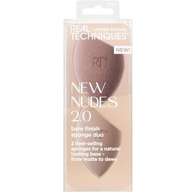 REAL TECHNIQUES New Nudes Bare Finish Sponge Duo, Beauty Sponges for Liquid Foundation, Skin Tint & Concealer, Light-to-Full Coverage, Latex-Free Makeup Sponges, Cruelty-Free, 2 Count REAL TECHNIQUES New Nudes Bare Finish Sponge Duo, Beauty Sponges for Liquid Foundation, Skin Tint & Concealer, Light-to-Full Coverage, Latex-Free Makeup Sponges, Cruelty-Free, 2 Count