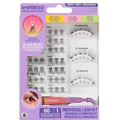 Kiss imPRESS Kit mit selbstklebenden Einzelwimpern, selbstklebende Einzelwimpern-Set, 60 Wimpern-Cluster Kiss imPRESS Kit mit selbstklebenden Einzelwimpern, selbstklebende Einzelwimpern-Set, 60 Wimpern-Cluster