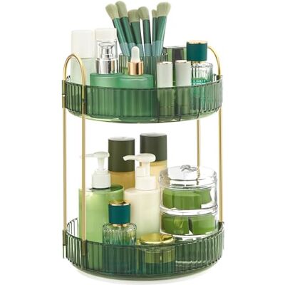 SONGMICS Make-up Organizer drehbar, Kosmetik-Organizer rund, 2 Ebenen, Kosmetik Aufbewahrung, anpassbar, für Schminktisch, Geschenkidee, hellgrün JKA012C01 SONGMICS Make-up Organizer drehbar, Kosmetik-Organizer rund, 2 Ebenen, Kosmetik Aufbewahrung, anpassbar, für Schminktisch, Geschenkidee, hellgrün JKA012C01