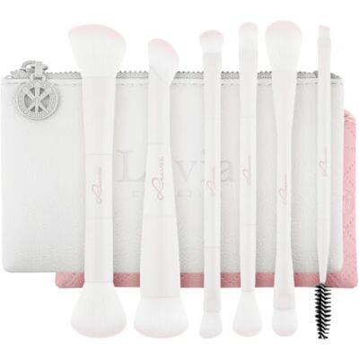 Luvia Cosmetics Reise Make-up Pinsel Set 7-teiliges Schminkpinsel Set mit Tasche 6 vegane Duo Kosmetikpinsel für Foundation, Puder, Concealer, Lidschatten & Augen Duo Voyage Soft Aura Weiß & Rosa Luvia Luvia Cosmetics Reise Make-up Pinsel Set 7-teiliges Schminkpinsel Set mit Tasche 6 vegane Duo Kosmetikpinsel für Foundation, Puder, Concealer, Lidschatten & Augen Duo Voyage Soft Aura Weiß & Rosa Luvia