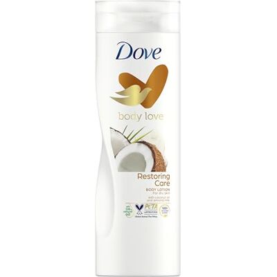 Dove Body Love Feuchtigkeitsspendende Körperlotion, 3 x 400 ml Restoring Care, Für Trockene Haut, Weiche und Genährte Haut, Intensive Feuchtigkeit, Mit Kokosöl und Mandelmilch Dove Body Love Feuchtigkeitsspendende Körperlotion, 3 x 400 ml Restoring Care, Für Trockene Haut, Weiche und Genährte Haut, Intensive Feuchtigkeit, Mit Kokosöl und Mandelmilch