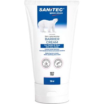 SANITEC igiene sicura Sanitec Barrier Cream, feuchtigkeitsspendende Körpercreme mit Zinkoxid 10% mit beruhigender Wirkung, mit natürlichen Inhaltsstoffen und Mandelöl, geeignet für alle Hauttypen, dermatologisch getestet SANITEC igiene sicura Sanitec Barrier Cream, feuchtigkeitsspendende Körpercreme mit Zinkoxid 10% mit beruhigender Wirkung, mit natürlichen Inhaltsstoffen und Mandelöl, geeignet für alle Hauttypen, dermatologisch getestet