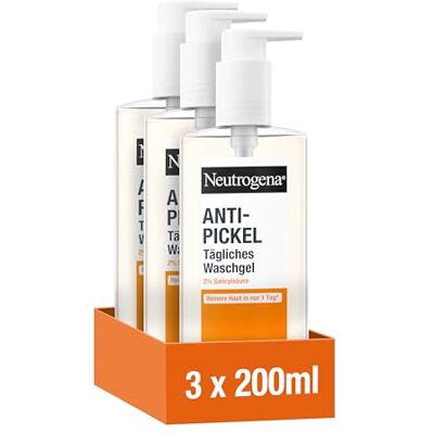 Neutrogena Anti-Pickel Tägliches Waschgel, 3 x 200ml Sanftes Anti Pickel Gel, 2 Prozent Salicylsäure (BHA), porentiefe Reinigung, entfernt überschüssiges Öl & Unreinheiten Neutrogena Anti-Pickel Tägliches Waschgel, 3 x 200ml Sanftes Anti Pickel Gel, 2 Prozent Salicylsäure (BHA), porentiefe Reinigung, entfernt überschüssiges Öl & Unreinheiten