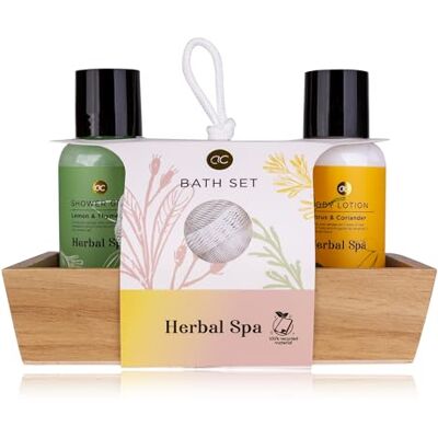 accentra Geschenksest HERBAL SPA in dekorativer Holzbox, inkl. 100ml Duschgel, 100ml Bodylotion und Netzschwamm Verpackung (Papier) und Flaschen aus recyceltem Material accentra Geschenksest HERBAL SPA in dekorativer Holzbox, inkl. 100ml Duschgel, 100ml Bodylotion und Netzschwamm Verpackung (Papier) und Flaschen aus recyceltem Material