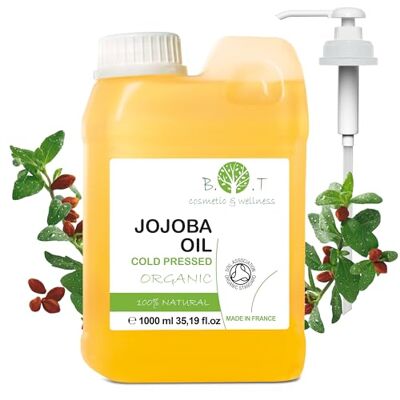 B.O.T cosmetic & wellness Jojobaöl Bio Rein Kaltgepresst, Gesichtsöl, Körperöl, Massageöl, Bart, Haar Öl, Wimpern Haut Öl, Lippen Kopfhaut Öl, Nägel Öl, Öl für die Augenpartie, Wasserfester Make-up-Entferner 1000 ml B.O.T cosmetic & wellness Jojobaöl Bio Rein Kaltgepresst, Gesichtsöl, Körperöl, Massageöl, Bart, Haar Öl, Wimpern Haut Öl, Lippen Kopfhaut Öl, Nägel Öl, Öl für die Augenpartie, Wasserfester Make-up-Entferner 1000 ml