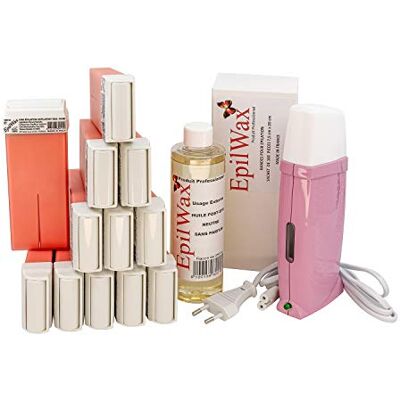 EpilWax Royal Enthaarungsset Komplett mit: Professionellem Wachswärmer,12 Roll-On Wachs 100 ml Rose, 100 Enthaarungsstreifen, 1 Flasche mit 250 ml Öl nach der Enthaarung (Royal Serie Rose 12) EpilWax Royal Enthaarungsset Komplett mit: Professionellem Wachswärmer,12 Roll-On Wachs 100 ml Rose, 100 Enthaarungsstreifen, 1 Flasche mit 250 ml Öl nach der Enthaarung (Royal Serie Rose 12)