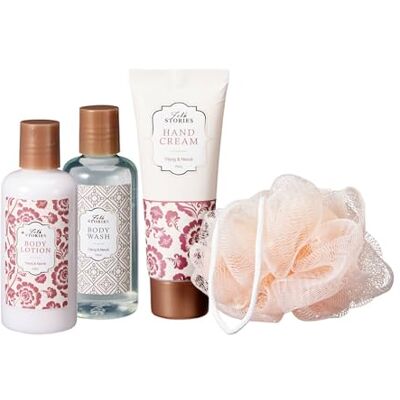 WELL HOME MOBILIARIO & DECORACIÓN 5-teiliges Badeset: Duschgel 100 ml, Körperlotion 100 ml, Handcreme 70 ml, Puff 15 g und Kosmetiktasche mit Blumenmuster WELL HOME MOBILIARIO & DECORACIÓN 5-teiliges Badeset: Duschgel 100 ml, Körperlotion 100 ml, Handcreme 70 ml, Puff 15 g und Kosmetiktasche mit Blumenmuster
