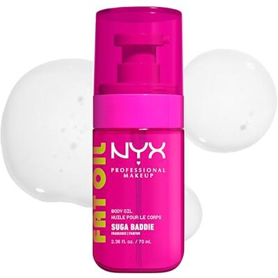 NYX PROFESSIONAL MAKEUP , Fat Oil Body Oil, Feuchtigkeitspflege mit intensivem Glanz mit Avocadoöl & Vitamin E, leichtes, glänzendes Finish, 24 Stunden Feuchtigkeit, vegane Formel, Suga Baddie, 70 ml NYX PROFESSIONAL MAKEUP , Fat Oil Body Oil, Feuchtigkeitspflege mit intensivem Glanz mit Avocadoöl & Vitamin E, leichtes, glänzendes Finish, 24 Stunden Feuchtigkeit, vegane Formel, Suga Baddie, 70 ml