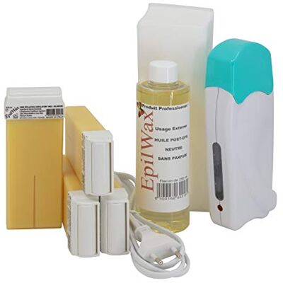 EpilWax Complete Epilation Kit mit: Professionellem Wachswärmer 4 Roll-On Wachs 100 ml Vanille, 100 Epilierstreifen, 1 Flasche mit 250 ml Öl nach der Epilation (Solo Serie Vanille 4) EpilWax Complete Epilation Kit mit: Professionellem Wachswärmer 4 Roll-On Wachs 100 ml Vanille, 100 Epilierstreifen, 1 Flasche mit 250 ml Öl nach der Epilation (Solo Serie Vanille 4)