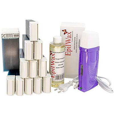 EpilWax Royal Enthaarungsset Komplett mit: Professionellem Wachswärmer,12 Roll-On Wachs 100 ml Azulen, 100 Enthaarungsstreifen, 1 Flasche mit 250ml Öl nach der Enthaarung (Royal Serie Azulen 12) EpilWax Royal Enthaarungsset Komplett mit: Professionellem Wachswärmer,12 Roll-On Wachs 100 ml Azulen, 100 Enthaarungsstreifen, 1 Flasche mit 250ml Öl nach der Enthaarung (Royal Serie Azulen 12)