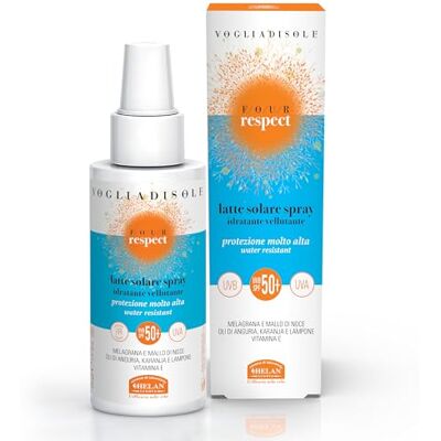 Helan , Vogliadisole Respect – Sonnencreme 50+ Spray, Hoher Sonnenschutz 50+ gegen Erythem und Sonnenbrand, Duftende feuchtigkeitsspendende wasserfeste Körpercreme mit Vitamin E gegen UVA-/UVB, 150 ml Helan , Vogliadisole Respect – Sonnencreme 50+ Spray, Hoher Sonnenschutz 50+ gegen Erythem und Sonnenbrand, Duftende feuchtigkeitsspendende wasserfeste Körpercreme mit Vitamin E gegen UVA-/UVB, 150 ml