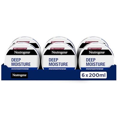 Neutrogena Norwegische Formel Deep Moisture Körpercreme, 6x200 ml Nicht fettende Bodylotion mit 10 Prozent Glycerin & Pro-Ceramide Technologie, 72h intensive Feuchtigkeit, für trockene Haut Neutrogena Norwegische Formel Deep Moisture Körpercreme, 6x200 ml Nicht fettende Bodylotion mit 10 Prozent Glycerin & Pro-Ceramide Technologie, 72h intensive Feuchtigkeit, für trockene Haut