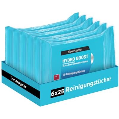 Neutrogena Hydro Boost Ultra‑Soft Reinigungstücher, 6 x 25 Stk Weiche Abschminktücher mit Hyaluronsäure, feuchtigkeitsspendende Make-up Entferner Tücher, für alle Hauttypen Neutrogena Hydro Boost Ultra‑Soft Reinigungstücher, 6 x 25 Stk Weiche Abschminktücher mit Hyaluronsäure, feuchtigkeitsspendende Make-up Entferner Tücher, für alle Hauttypen