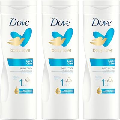 Dove Body Love Feuchtigkeitsspendende Körperlotion Light Care, 3 x 400 ml Für Alle Hauttypen, 48H Feuchtigkeit, Weiche und Samtige Haut, Mit Ceramide Restoring Serum Dove Body Love Feuchtigkeitsspendende Körperlotion Light Care, 3 x 400 ml Für Alle Hauttypen, 48H Feuchtigkeit, Weiche und Samtige Haut, Mit Ceramide Restoring Serum